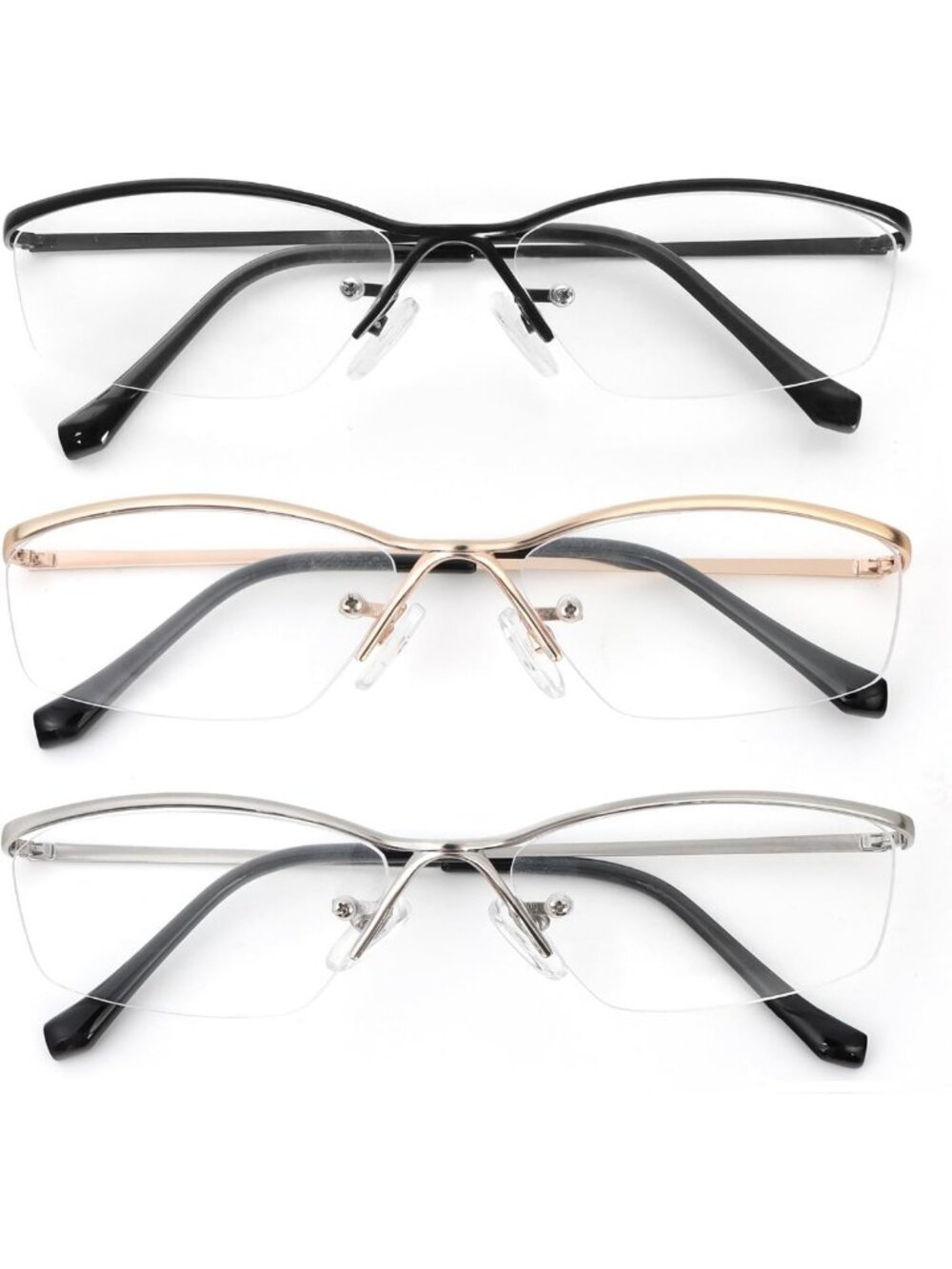 3 Pack Blue Light Blocking Half Frame Reading Glasses for Men & Women - Thin